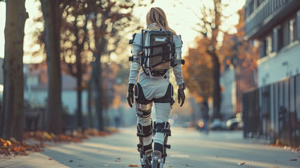 Robotic exoskeletons for enhanced mobility techn - obrazy, fototapety, plakaty