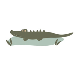 cute hand drawn cartoon character funny crocodile vector illustration isolated on white background 	 - 747973087