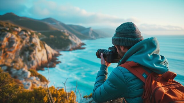 Photographer capturing the essence of coastal beauty, adventure in travel and landscape photography.
