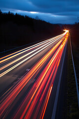 Cars travelling at high speed leaving only light trails