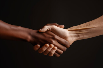 People shaking hands. Diverse white and black people handshake over deal. Support equality...
