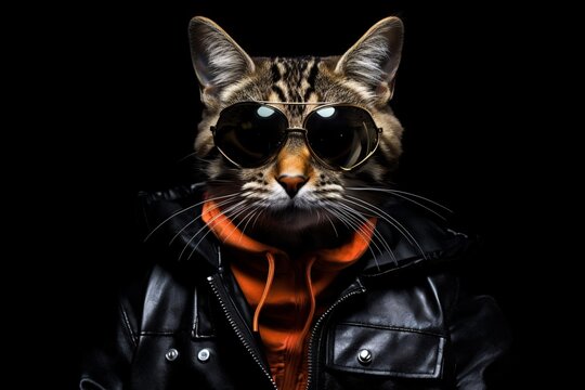 a cat wearing sunglasses and a jacket