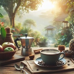 Obraz premium hot and fresh coffee cup with nice background