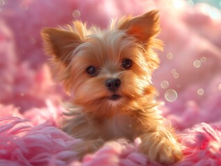 yorkie on a bright colored background