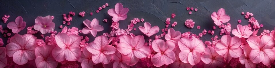 Background of pink paper flowers with empty space for text or greeting card design