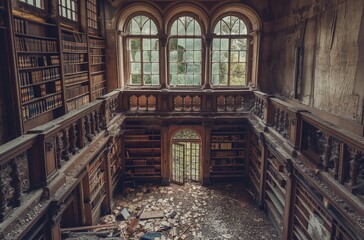 Fototapeta na wymiar The Majesty of an Abandoned Library