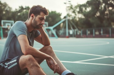 Contemplative basketball player resting
