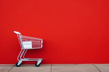 Fotobehang a shopping cart against a red wall © Mariana