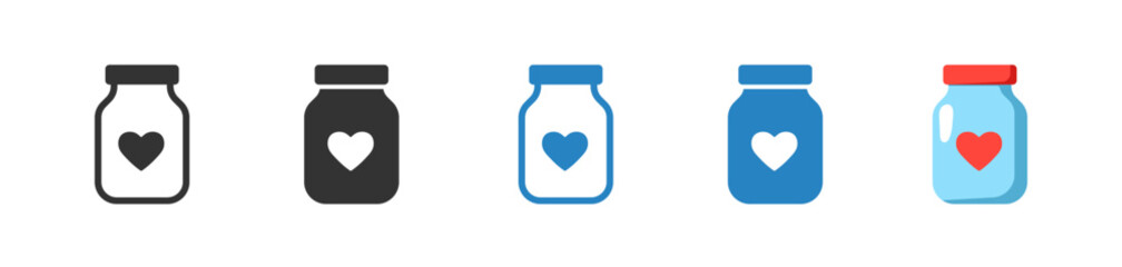 Jar and can for donate. Donations icon set. Vector illustration