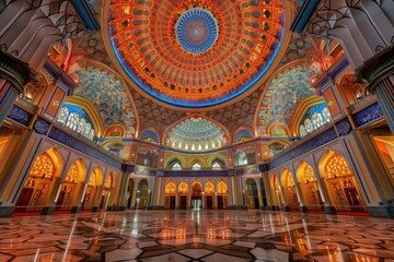 Fototapeta na wymiar The Vibrant Color of Shah Alam Mosque Salahuddin Abdul Aziz Shah mosque during dramatic, copy space - generative ai