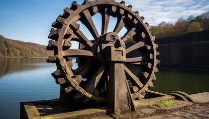 Old cast iron gear of the early 19th century on the dam