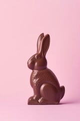 a chocolate bunny on a pink background