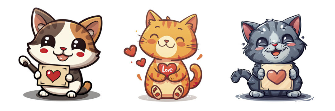 Cat With Love Sign Hand Cartoon Illustrati, Isolated Transparent Background Images