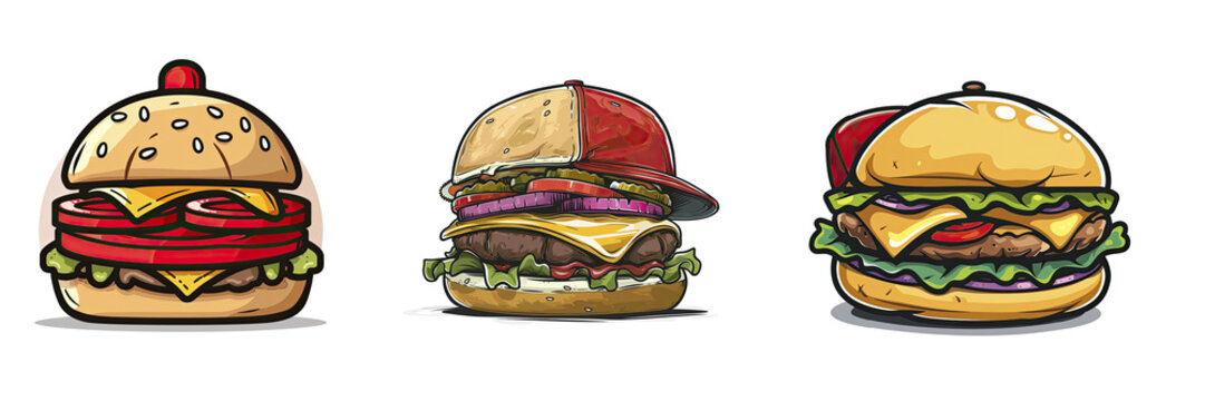 Burger With Cap Cartoon  , Isolated Transparent Background Images