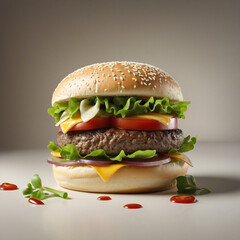 Delicious single beef burger showcased on transparent background
