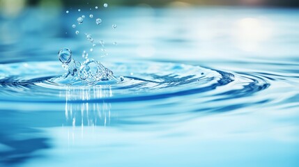 Naklejka na ściany i meble Freezing water droplet splashing into clean pool with copy space, blurred background visual