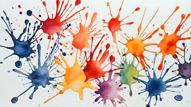 splashes and blots of watercolor paint on paper