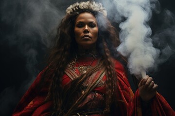 Sacred Connection: In the Depths of the Scottish Highlands, a Priestess Channels Mystical Energy in Timeless Celtic Rituals. - obrazy, fototapety, plakaty