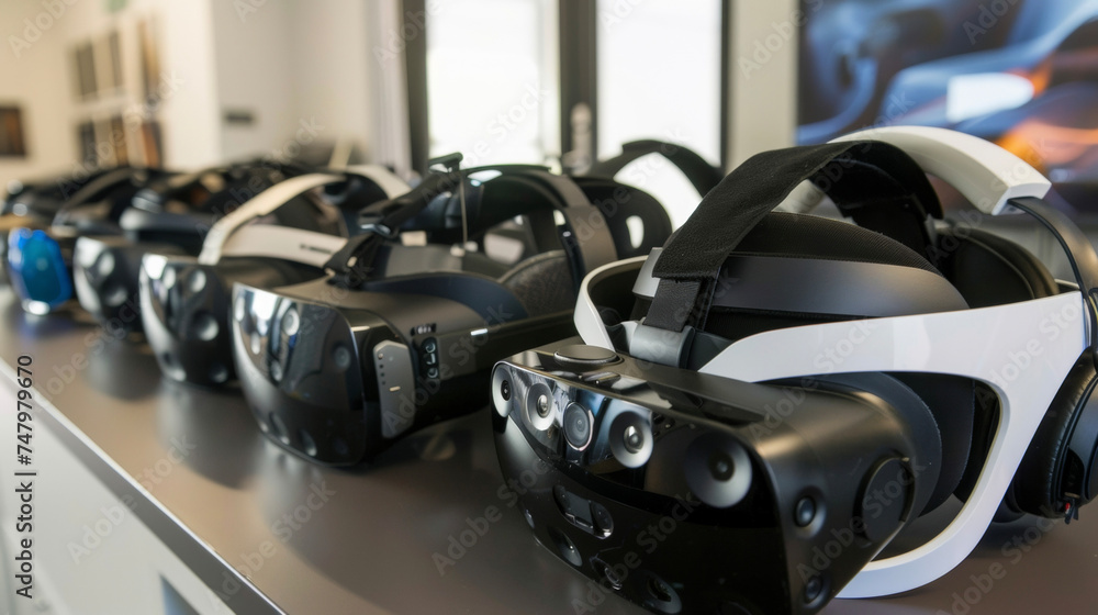 Poster an array of different vr headsets showcasing the various options available for those seeking immersi