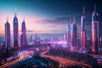 Ultra-Modern Futuristic Cityscape, created with Generative AI technology