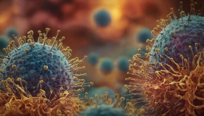 The virus is attacking the body's cells, close up - Powered by Adobe