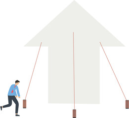 Stable growth and financial stability, Two businessmen use a rope to fix the upward growth arrow concept,
