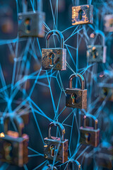 Fototapeta na wymiar Interconnected network with padlocks for cyber security