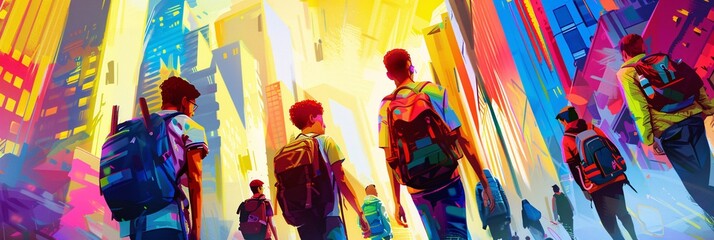 Street Style The Colorful World of Backpacks and Skyscrapers Generative AI