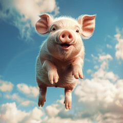  A light-hearted portrayal of a pig gliding through the air - obrazy, fototapety, plakaty