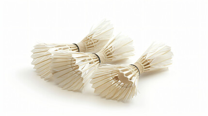 Several shuttlecocks isolated on a white background