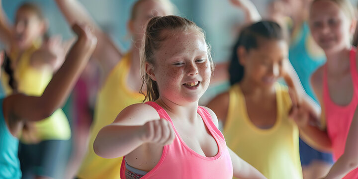 Teenager with Down syndrome leading a dance fitness class. Learning Disability