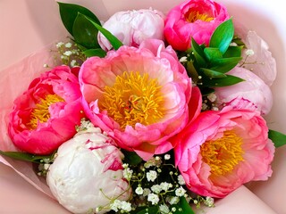 A bouquet of pale pink peonies as a declaration of love, as an ideal gift for those you really love