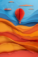 Fototapeta na wymiar A hot air balloon travels through desert