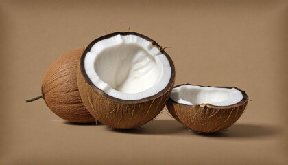 Fototapeta na wymiar coconut on brown background, 3d illustration 