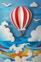 Fototapeta premium A hot air balloon flying across the sea