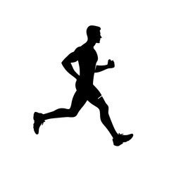 Fototapeta na wymiar Vector silhouette of a man running. Vector icon of a jogging man isolated on white background. 