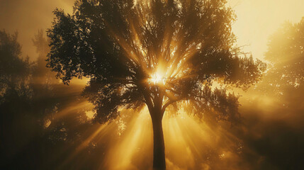 Silhouette tree backlight sun - obrazy, fototapety, plakaty