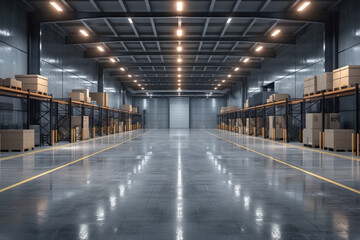 Automation warehouse concept with 3d rendering cyborg work in warehouse. Generative AI