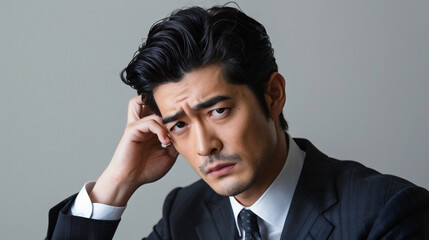 疲れた表情の日本のビジネスマン