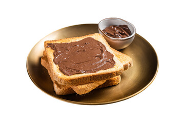 Stack of Toasts with chocolate Hazelnut cream in plate.  Isolated, Transparent background.