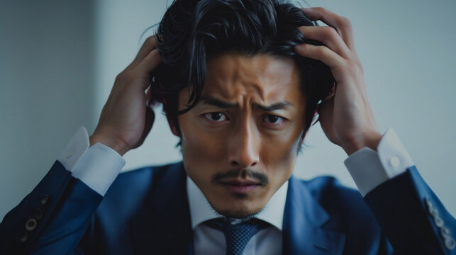 疲れた表情の日本のビジネスマン
