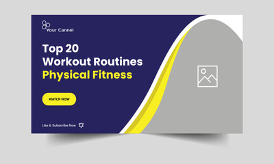 Body fitness techniques and skills in a video instructional design of thumbnail banners, methods for training exercises Banner design for a video cover, completely editable vector eps 10 file