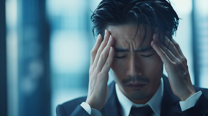 疲れた表情の日本のビジネスマン - obrazy, fototapety, plakaty