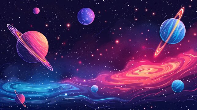 a colorful planets and stars in space