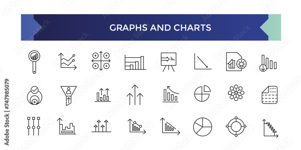 Poster graph and charts line icons. vector illustration include icon - data analysis, diagram, stat, histog