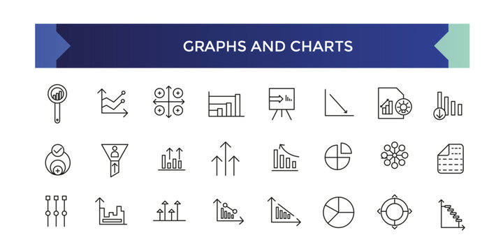 Graph and Charts line icons. Vector illustration include icon - data analysis, diagram, stat, histogram, economy outline pictogram for infographic statistic presentation.