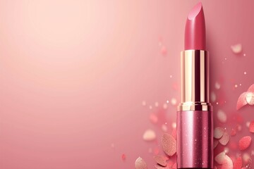 Pink elegance Lipstick showcased on a pink background with copy space