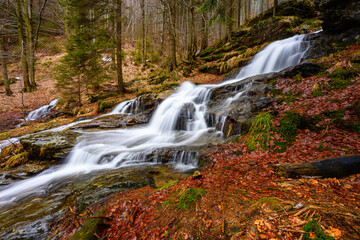 Fototapeta na wymiar Waterfalls, cascades, Jeseníky mountains, water, forests, rocks, trees, mountain stream