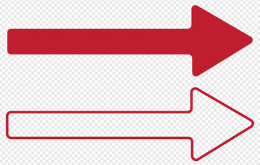 Long horizontal arrow. Red straight arrow to the right. Vector icon.