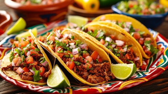 a plate of tacos with meat and vegetables
